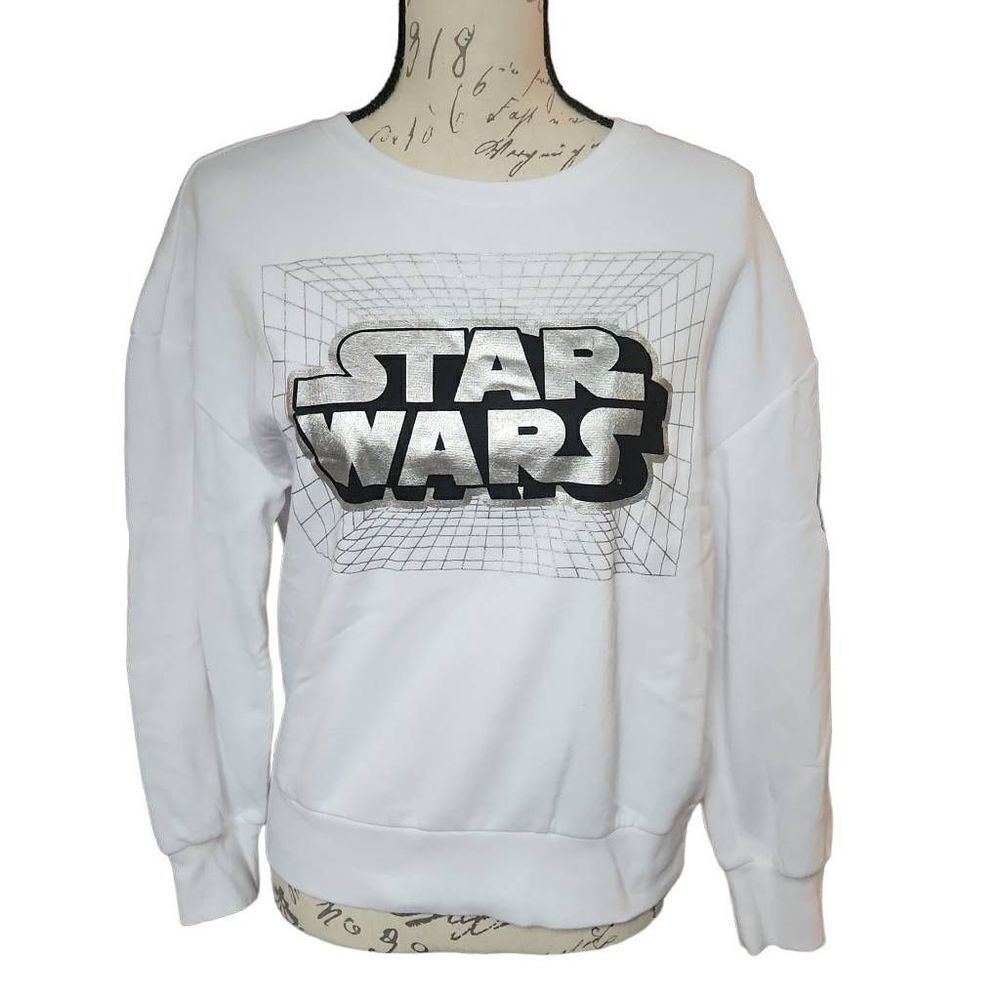 Star Wars Ladies White Black & Silver Logo Sweatshirt - Size Small